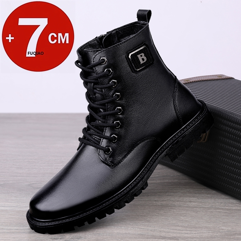 Men'S Shoes Dockers - รองเท้าบูทหนังแท้ผู้ชาย บุขนอุ่นสำหรับฤดูหนาว แบบซิปขึ้นข้อเท้า เพิ่มความสูงแบบซ่อน 7 ซม.