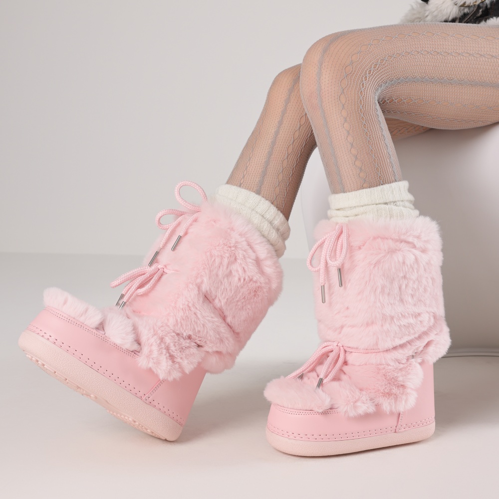 Winter Boot Insulated - รองเท้าบูทขนเฟอร์สำหรับผู้หญิง หัวกลม สวมใส่ง่าย รองเท้าบูทกันหนาวสำหรับฤดูหนาว บูทขนเฟอร์เทียมนุ่มสบาย แฟชั่น