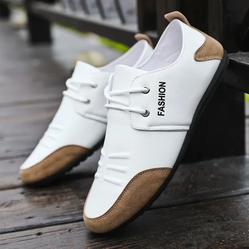 Men'S Shoes Green And White - แบนผู้ชายรองเท้ารองเท้าหนังผู้ชายรองเท้าสีขาวฤดูร้อนBreathableรองเท้าผ้าใบลําลองนุ่มอังกฤษPeasรองเท้า