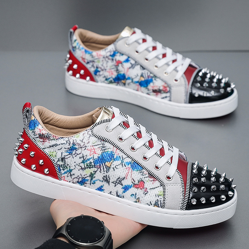 Men Shoes Dior - รองเท้าผ้าใบลำลองผู้ชายสไตล์ใหม่ประจำฤดูใบไม้ร่วงปี 2025 ประดับหมุด ดีไซน์ทันสมัย เหมาะสำหรับงานปาร์ตี้และการแสดง