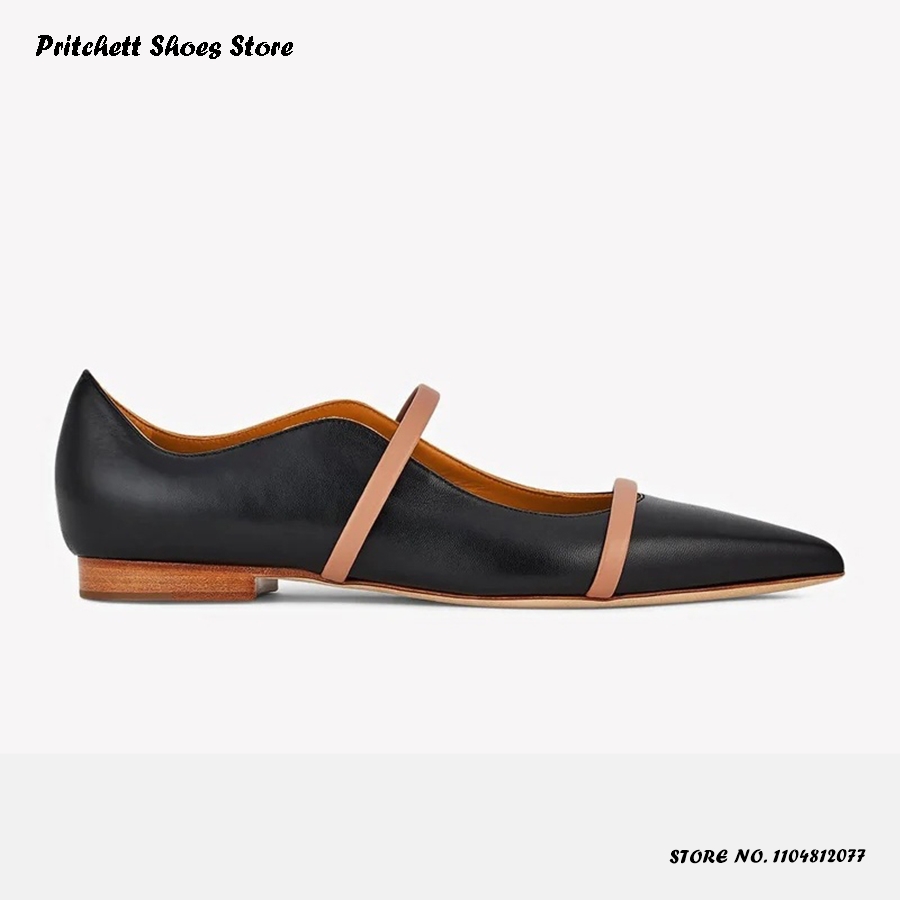 Men'S Shoes For Summer - รองเท้าบัลเล่ต์หนังแบบสองสายรัดสำหรับผู้หญิง หัวแหลม ส้นเหลี่ยม สวมแบบสลิปออน รองเท้าลำลองสำหรับฤดูใบไม้ผลิ ฤดูร้อน