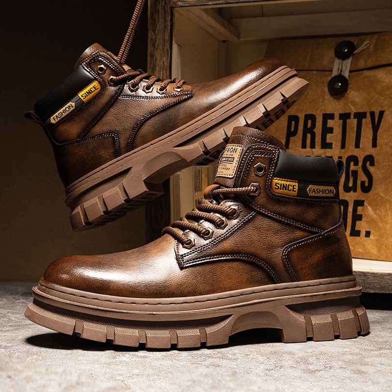 Winter Boot Insulated - Vintage Men Platformข้อเท้ารองเท้าฤดูใบไม้ร่วงฤดูหนาวอังกฤษเชลซีรองเท้าหนังกลางแจ้งลื่นสบายๆรองเท้าทํางานBotas Hombre