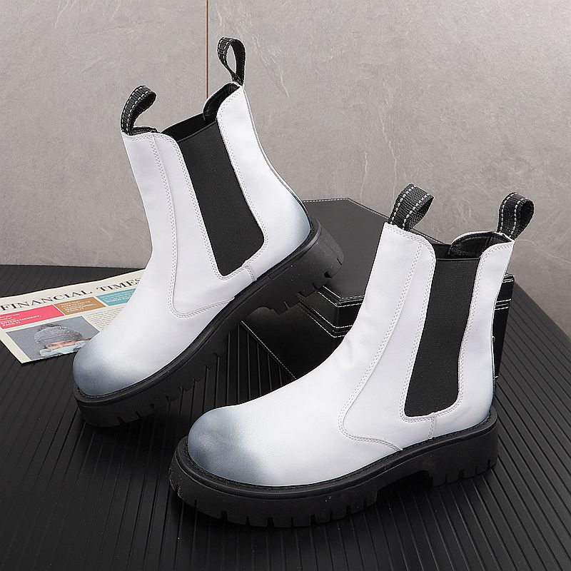 Men Shoes White Colour - รองเท้าบูทหนังแท้แฟชั่นหรูสำหรับผู้ชาย สีดำขาว แบรนด์ดีไซเนอร์ รองเท้าสำหรับเวที ไนท์คลับ รองเท้าบูทมอเตอร์ไซค์