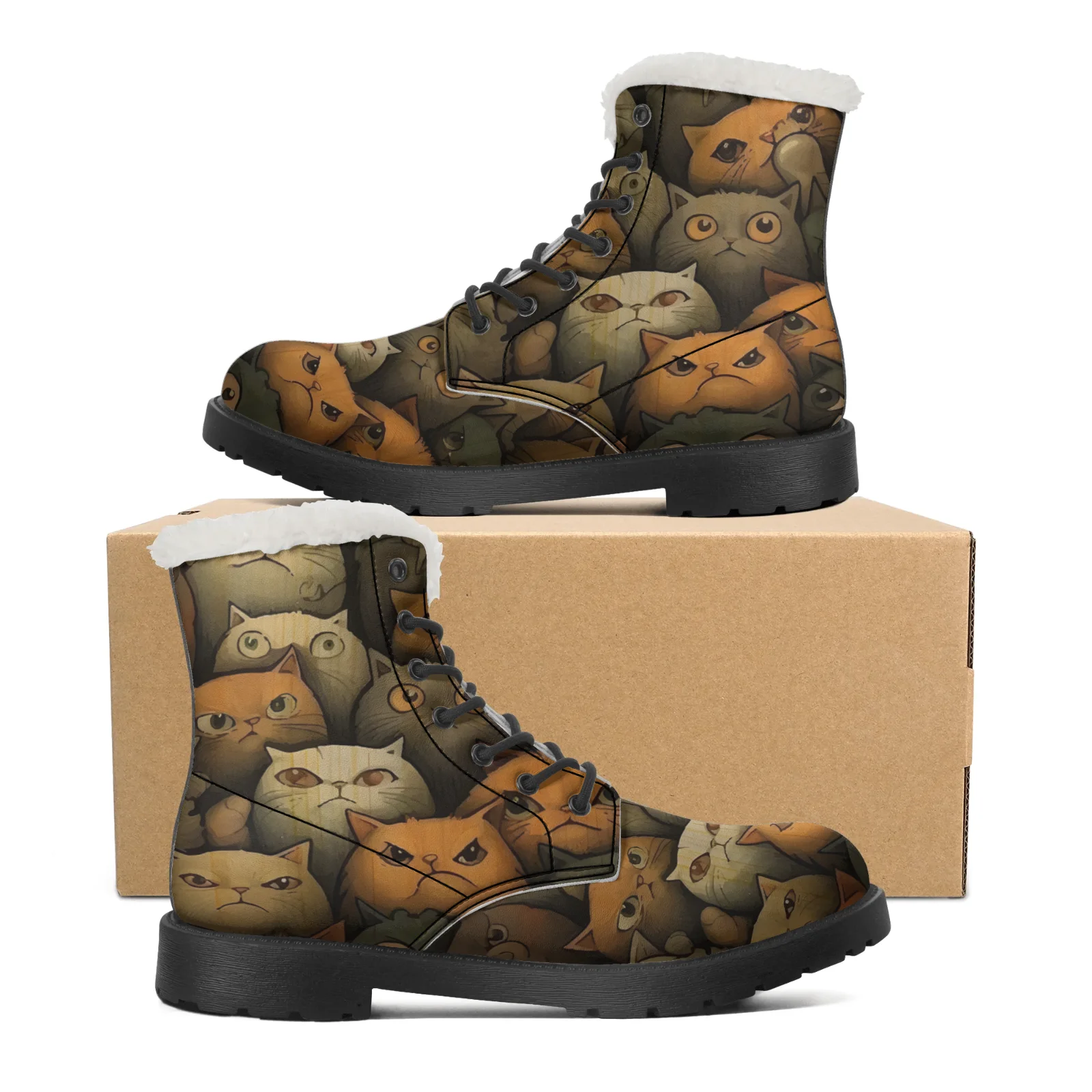 Men Shoes Eu To Us Size - รองเท้าบูทหิมะลายแมวน่ารักสำหรับผู้ชายและผู้หญิง วัยรุ่น รองเท้าลำลอง รองเท้าบูทอุ่นเบา รองเท้าบูทหิมะคู่รัก ไซส์
