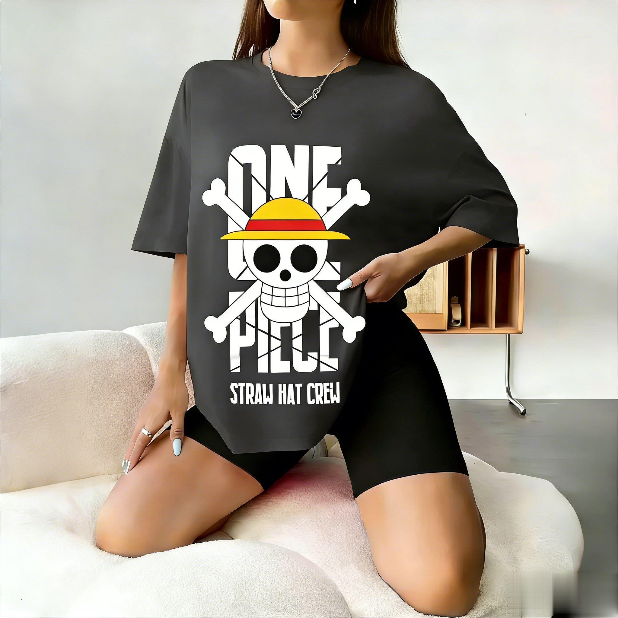 Men'S Shoes For Crews - เสื้อยืดลายวันพีซ หมวกฟาง ลูฟี่ แขนสั้น ผ้าฝ้าย ทรงหลวม