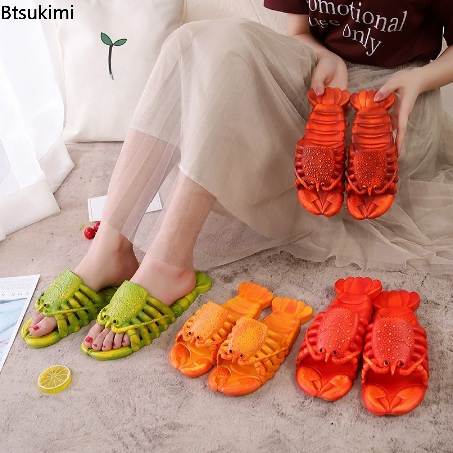 Men'S Shoes For Summer - รองเท้าแตะลายการ์ตูนกุ้งมังกรสุดเท่ รุ่นใหม่ประจำปี 2026 สำหรับฤดูร้อน พื้นนุ่มทำจาก PVC