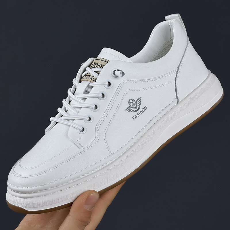 Men Shoes White Colour - ฤดูใบไม้ผลิฤดูใบไม้ร่วงรองเท้าหนังวัวสำหรับผู้ชายสีทึบแฟชั่นดีไซเนอร์รองเท้าลำลองสีขาวชายคุณภาพสูงรองเท้าบอร์ดชาย