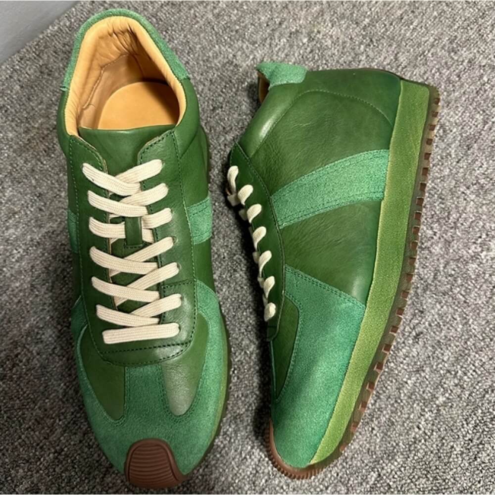 รองเท้าผ้าใบหุ้มข้อสูงหนังสีเข - Men'S Shoes Green And White บทวิจารณ์และราคา